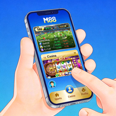 Ilustrasi penggunaan aplikasi mobile M88 di smartphone